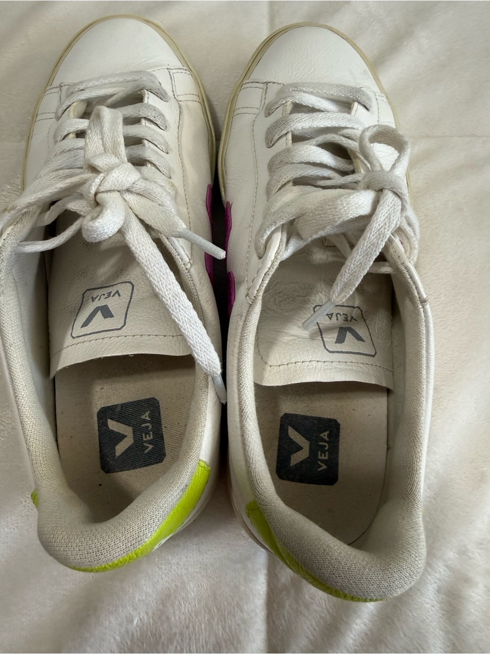 VEJA Campo Leather Sneakers White Pink & Lime Green Women’s US 8 EU 39 - Picture 5 of 8